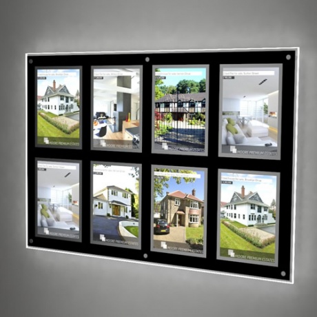 8 x A4 Portrait Framed Wall Mounted LED Light Pocket Kit